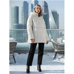 Куртка женская зимняя с капюшоном большого размера бежевого цвета 1170B