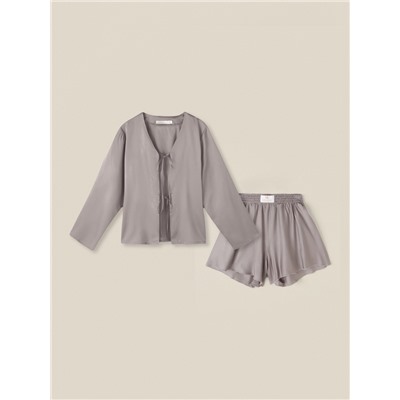 Пижама женская (рубашка, шорты) SL HOME Modal Home, серо-бежевая