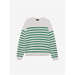 Джемпер из хлопка в полоску, бело-зеленый
