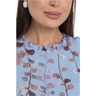 Блузка шифоновая голубая с принтом