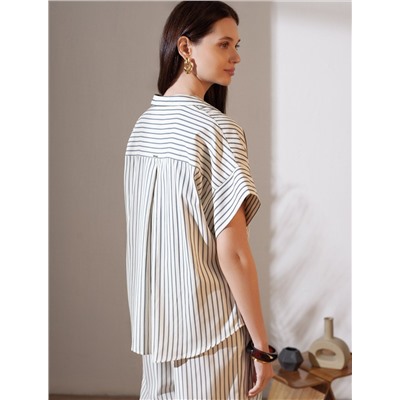 Блузка в полоску с цельнокроеным коротким рукавом из легкого хлопкового поплина