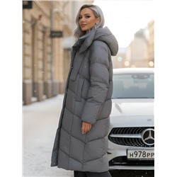 Пальто зимнее утепленное с капюшоном женское темно-серого цвета 7748TC