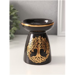 Аромалампа для эфирных масел «Древо жизни», керамика, чёрная с золотом, 9.3×9.3×11.8 см