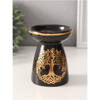 Аромалампа для эфирных масел «Древо жизни», керамика, чёрная с золотом, 9.3×9.3×11.8 см