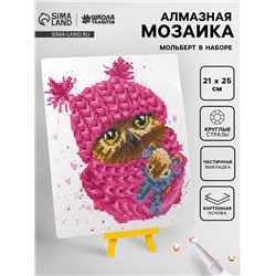 Алмазная вышивка «Сова в шапочке», с подставкой, с частичным заполнением