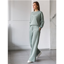 Свободный свитшот с принтом и разрезами из эластичного футера двухнитки без начеса