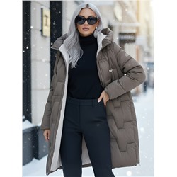 Пальто зимнее утепленное с капюшоном женское коричневого цвета 7638K