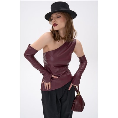 Кожаный топ с рукавами Рикси (бордовый)