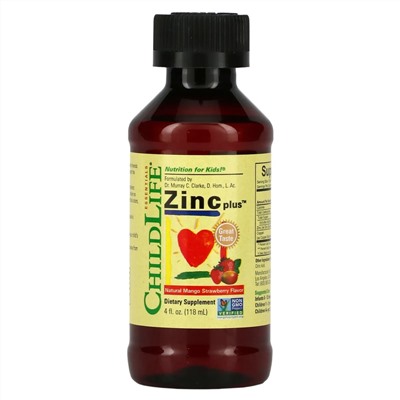ChildLife Essentials, Essentials, Zinc Plus, цинк, натуральный вкус манго и клубники, 118 мл (4 жидк. унции)