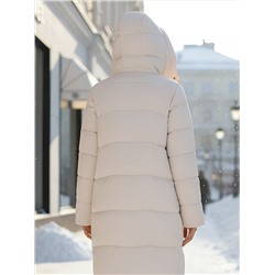 Пальто зимнее утепленное с капюшоном женское бежевого цвета 7638B