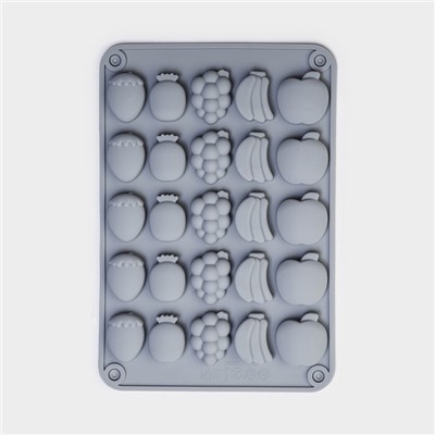 Форма для мармелада Доляна «Фрукты», силикон, 21,3×14,4×1,5 см, 25 ячеек (3×2 см), цвет серый