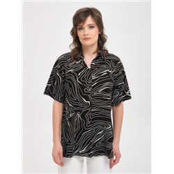 Блуза чёрная из вискозы с принтом