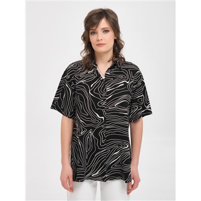 Блуза чёрная из вискозы с принтом