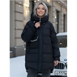 Куртка зимняя женская с капюшоном модная черного цвета 7341Ch