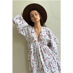 Платье муслин  FLOWER030/06/Белый, красный