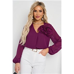 Блузка однотонная с объёмным цветком