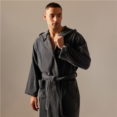Халат махровый с капюшоном мужской SL HOME: Basic «Гри Сандре», размер M, хлопок 100%, тёмно-серый