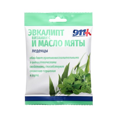 Леденцы 911 эвкалипт, витамин С, масло мяты, 50 г