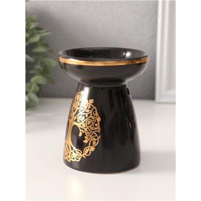 Аромалампа для эфирных масел «Древо жизни», керамика, чёрная с золотом, 9.3×9.3×11.8 см