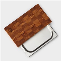 Доска разделочная деревянная торцевая Magistro, с металлической гастроемкостью, 30.5×16.5×5 см, в крафтовой коробке, дуб