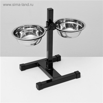 Подставка с мисками, 2×350 мл, высота 30 см, разборная, чёрная