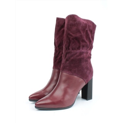 02-YF190-051M DK. RED Сапоги зимние женские (натуральная замша, байка, натуральный мех)