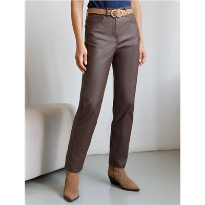 Брюки зауженные из эластичного хлопка с покрытием под кожу