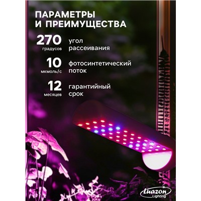Фитолампа для растений Luazon Lighting, светодиодная, 8 Вт, E27, IP44, 220 В, 270°, биколорная