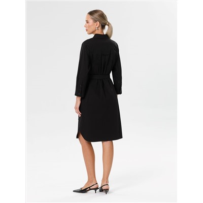 Платье-рубашка чёрное с поясом