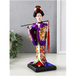 Кукла коллекционная «Японка в фиолетовом кимоно с флейтой», 25×9.5×9.5 см