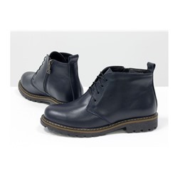 Женские ботинки на шнуровке в стиле Dr. Martens, выполнены из натуральной кожи синего цвета, на утолщенной тракторной подошве, Б-152-27