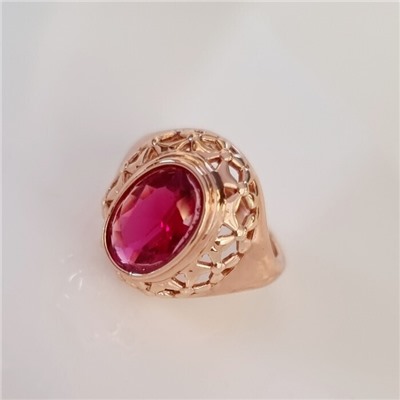 Кольцо 21 р ювелирная бижутерия коллекция "Дубай", покрытие позолота, вставка: фианит, цвет: малиновый, арт.314.847-21