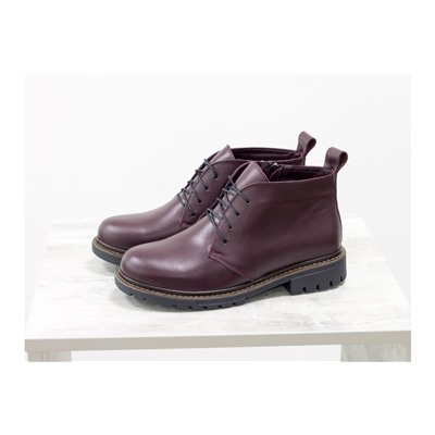 Женские ботинки на шнуровке в стиле Dr. Martens, выполнены из натуральной кожи бордового цвета, на утолщенной тракторной подошве, Б-152-24