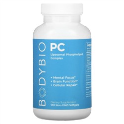 BodyBio, фосфатидилхолин, липосомальный фосфолипидный комплекс, 100 капсул без ГМО