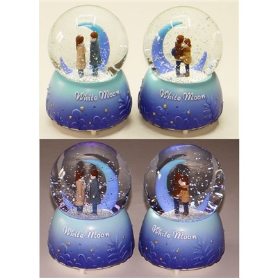 Шар стекло со снегом (ПОДСВЕТКА, НЕСКОЛЬКО МЕЛОДИЙ) White moon 13*9 см (батарейки в комплекте)