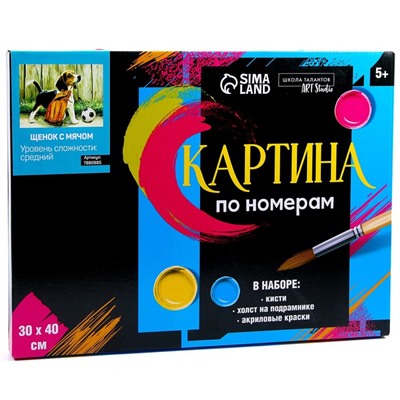 Картина по номерам на холсте с подрамником «Щенок с мячом», 40×30 см
