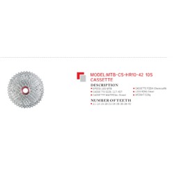 Кассета SUNSHINE MTB. 10 скоростей. 11-42T. HR10-42. никелиров. 530 г /уп 20/
