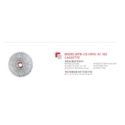 Кассета SUNSHINE MTB. 10 скоростей. 11-42T. HR10-42. никелиров. 530 г /уп 20/
