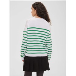 Джемпер из хлопка в полоску, бело-зеленый