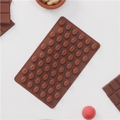 Форма для мармелада Доляна «Кофейные бобы», силикон, 18.5×11×1 см, 55 ячеек (1.6×1.2 см), коричневая