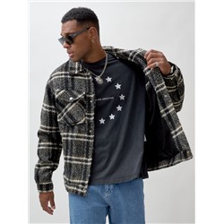 Куртка рубашка шерстяная в клетку мужская демисезонная черного цвета 58596Ch