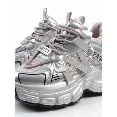 03-18C GREY/SILVER Кроссовки женские (натуральная кожа, искусственная кожа)