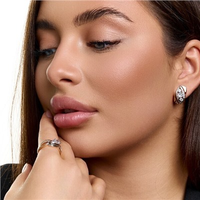 Комплект ювелирной бижутерии коллекция "Дубай" серьги и кольцо 18 р, покрытие позолота, вставка: фианиты и цирконы, цвет: прозрачный, арт.414.617-18