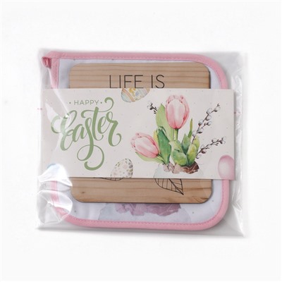 Набор кухонный «Этель. Тюльпаны»: прихватка 19×19 см, подставка под горячее