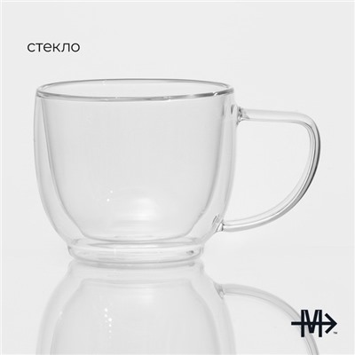 Кружка с двойными стенками Magistro «Дуо», 280 мл, 13.5×9.5×8 см, стекло, прозрачная