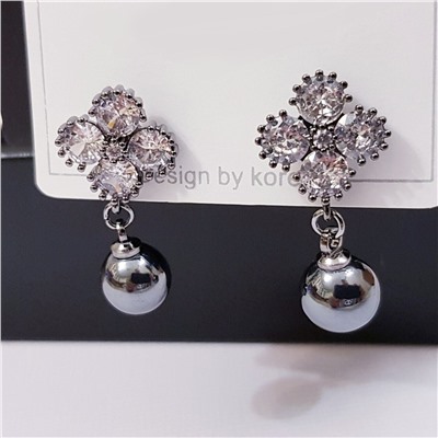 Серьги Дольче с жемчугом, цвет тёмно-серый, 1050, арт.506.724