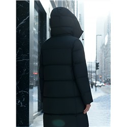 Пальто зимнее утепленное с капюшоном женское черного цвета 7618Ch