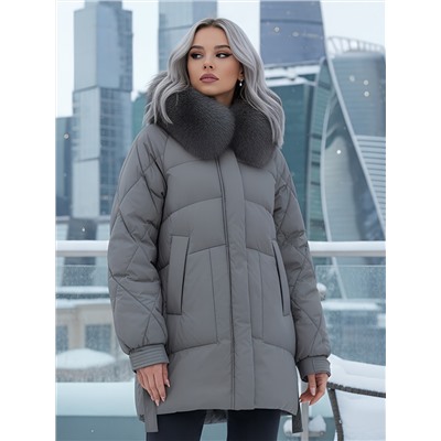 Куртка зимняя женская с мехом и капюшоном тренд коричневого цвета 7608K