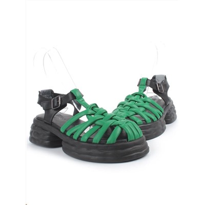 08-PEAG48-2 BLACK/GREEN Босоножки женские (натуральная кожа)