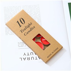 Свечи чайные классические без запаха НАБОР 10 шт. Размер 3*0,9 см. Цвет: КРАСНЫЙ